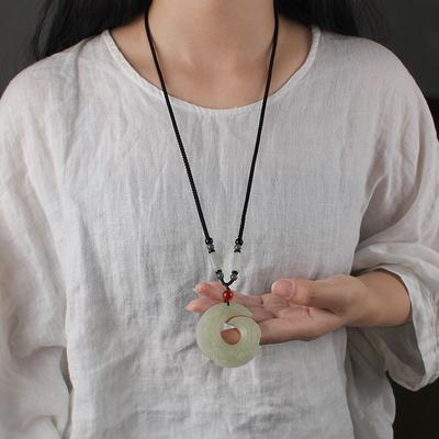 High-end Dragon Pattern Hook White Jade Necklace, Long Versatile Men's and Women's Accessories, Retro Literary Temperament, Jade Pendant, Sweater