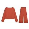 Spring Top Pants Suit Elegant Women's Top Pants Set with Long Sleeves Round Neck T-shirt Elastic Waist Trousers Stylish for Fall