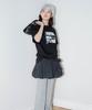 Dilleiopeu Ribbon Point Check Elastic Waist Balloon Mini Skirt [Black]