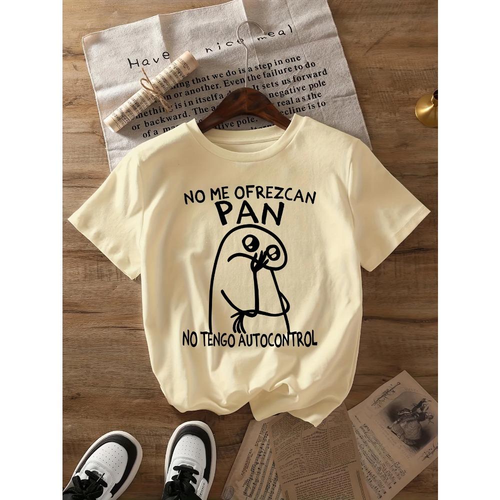 

Ladies No Me Ofrezcan Pan Cartoon Bird Pattern T-shirt Humorous Spanish Label Soft Round Neck Short Sleeve Casual Top S