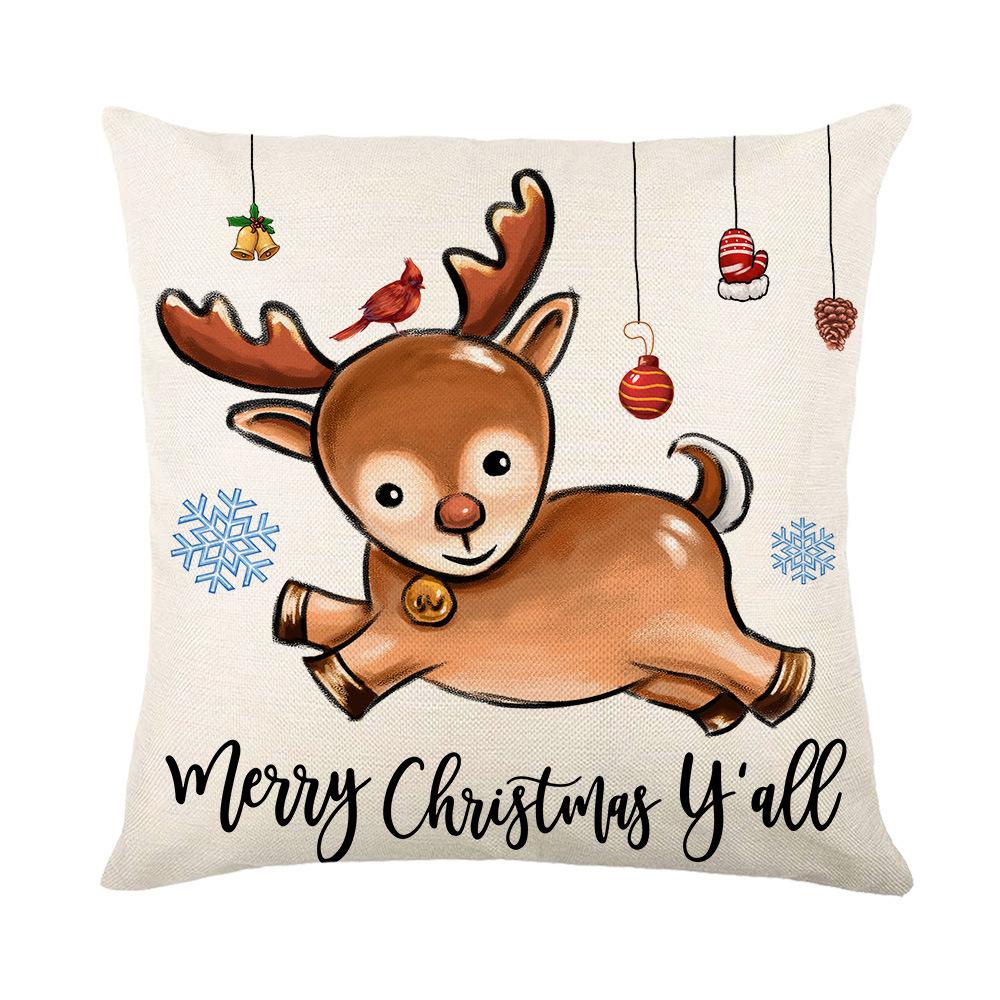 Christmas Pillow Cover Linen Hand-painted Home Santa Claus Elk Pillow Cover Sofa Cushion Cover