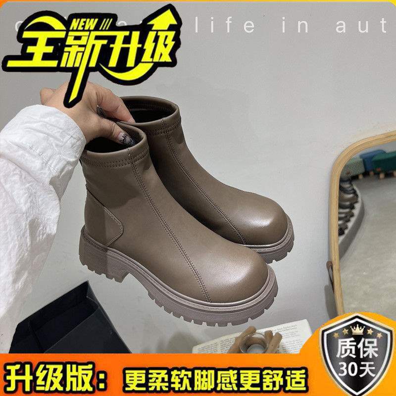 Martin boots women's British style 2025 winter new velvet thick-soled thin boots rear zipper inner heightening Chelsea short boots