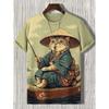 Summer Round Neck 3D Humour Cat Print Top Fashionable Casual Short Sleeved Men's T-shirts