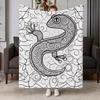Cozy Zentangle Lizard Flannel Throw Blanket - Soft & Warm Geometric Line Art, Ideal for Couch, Bed, Office & Travel, Perfect Vintage-Style Gift for Fr