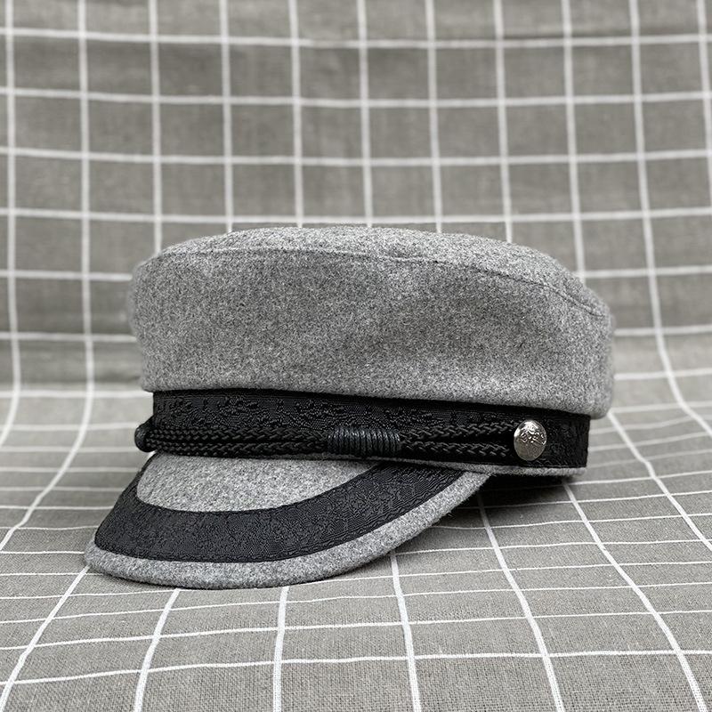 Adjustable Large Head Circumference Hat Men'S Woolen Hat Retro British Beret Women'S Flat Top Hat Large Size