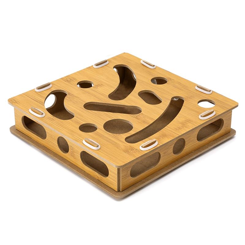 HHO-Wooden Maze Cat For Treat Dispenser Interactive Puzzle Box Fun Play For Box Hide And Seek Cat Agility For