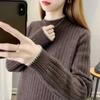 Vintage Color Block Knit Sweater: Women's Loose Long Sleeve, Half High Neck with Contrast Edges for Autumn and Winter