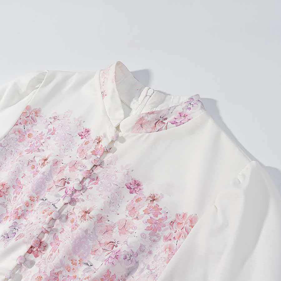 Rochie de vară roz cu imprimeu floral, cu mâneci lungi și talie marcată, pentru femei, stil european și american