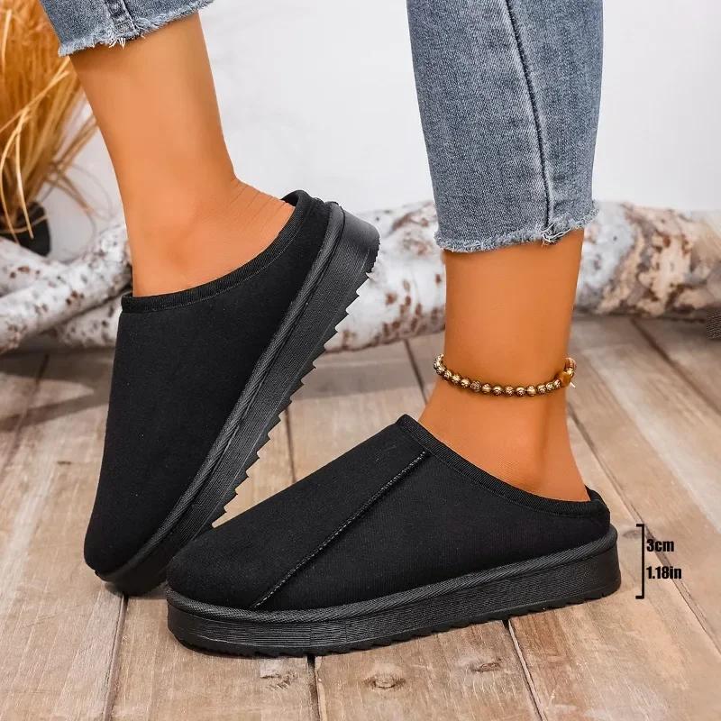 Fashion Women's Large Size Cotton Slippers Round Toe Winter Boots Fleece Lined Slip On Booties Comfortable Casual Footwear