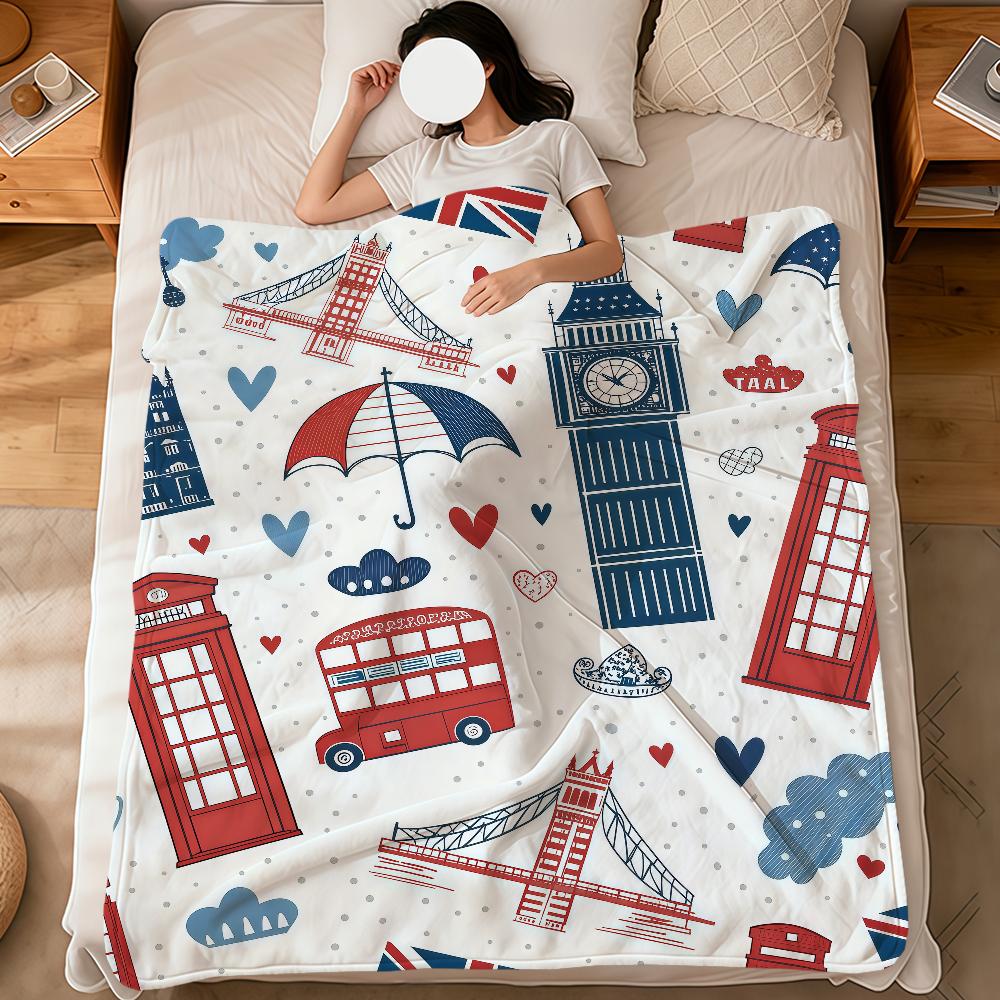 Herz Cartoon Kunstmuster London Big Ben weiche warme Plüschdecke Schlafsaal Sofa Wohnzimmer Haustier Zuhause Schlafzimmer Geschenk Nickerchen Zuhause Flanell