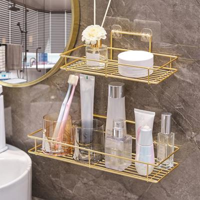 Adhesive Storage Rack Wall Mounted Large Capacity Rack with Hollow Drainage Anti-Rust Organizer for Bathroom Kitchen