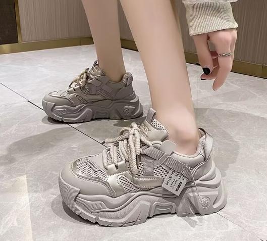 Modische Damen-Sneaker mit optischer Sohle, Casual, Atmungsaktiv, Schnürschuhe, Mode, Outdoor-Walking, Rosa, Herbst, 2024