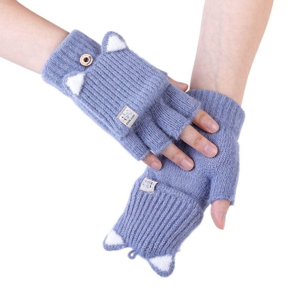 

Цветные автомобильные ушки для велоспорта на открытом воздухе, перчатки с откидной крышкой, толстые варежки, перчатки без пальцев, женские перчатки синий