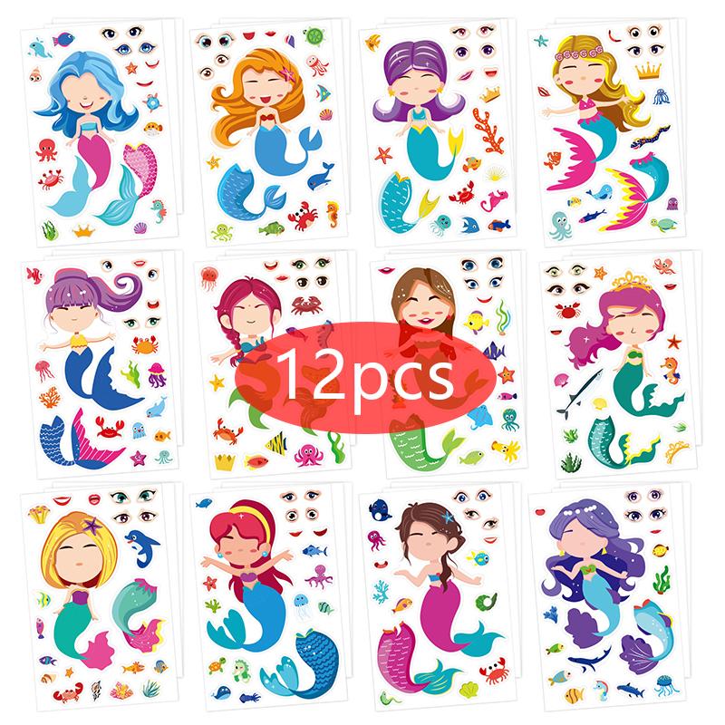 6~12 Blatt Tier Make-A-Face Wechselaufkleber DIY Wasserdicht Wiederverwendbar Kinder Schreibwaren Dekorative Aufkleber Cartoon Niedlich TMZ