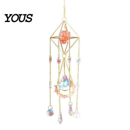 Wind Chime Faux Crystal Suncatcher for Window, Natural Stone Rainbow Maker with Prism Home Decoration Pendant Indoor Outdoor, Home, Garden,