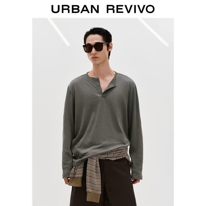 UR2026 Men s Solid Color Round Neck Long Sleeve T-Shirt S