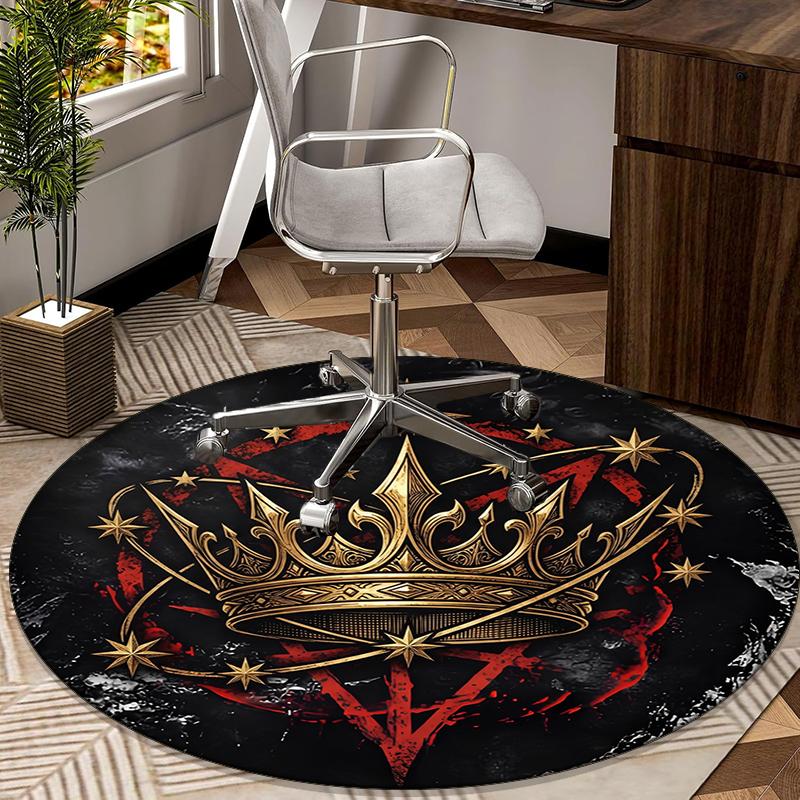 Royal Crown Stars Round Carpet Chair Cushion Round Entryway Rug, Soft Round Rugs for Living Room, Bedroom, Circle Carpet Decor Gifts