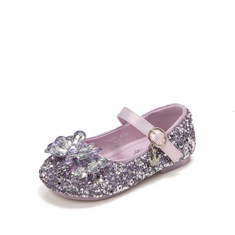Size 22-37, Crystal Shoes Children's Princess Shoes 2025 New Spring Girls Small Leather Shoes Sparkling Elsa Shoes Dress