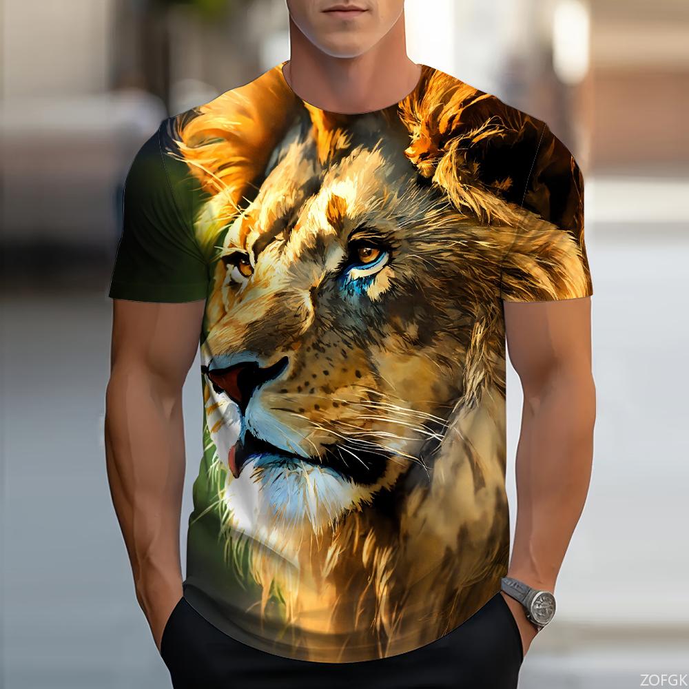 Stylish Tiger Print Crew Neck Short Sleeves Comfortable Top Casual Tops T-Shirts Men’s