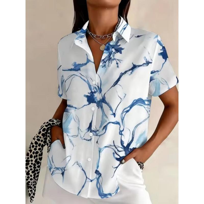 Womens Casual Comfortable Summer Short Sleeve Printed Shirt Daily Street Wear