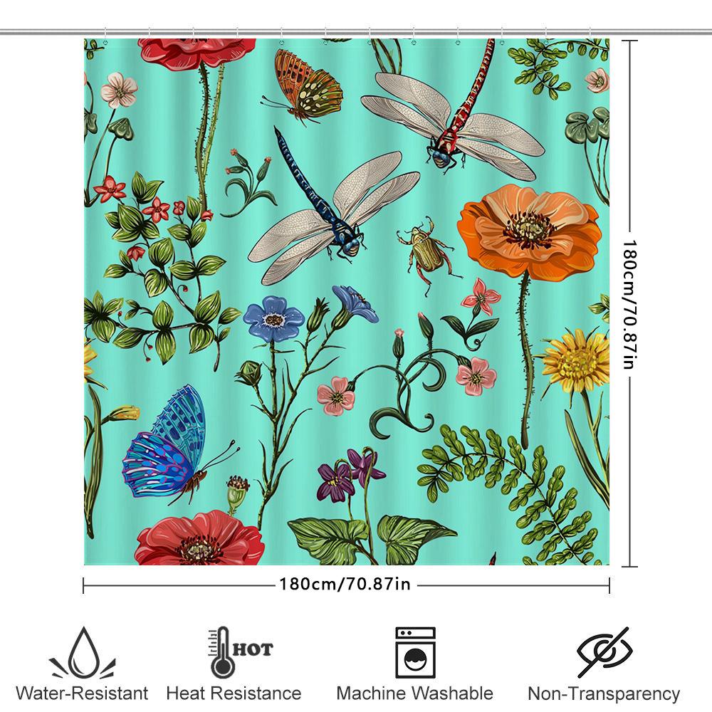 Green Dragonfly Butterfly Shower Curtain Waterproof Bath Decor Customizable 3D Printing Home Decoration