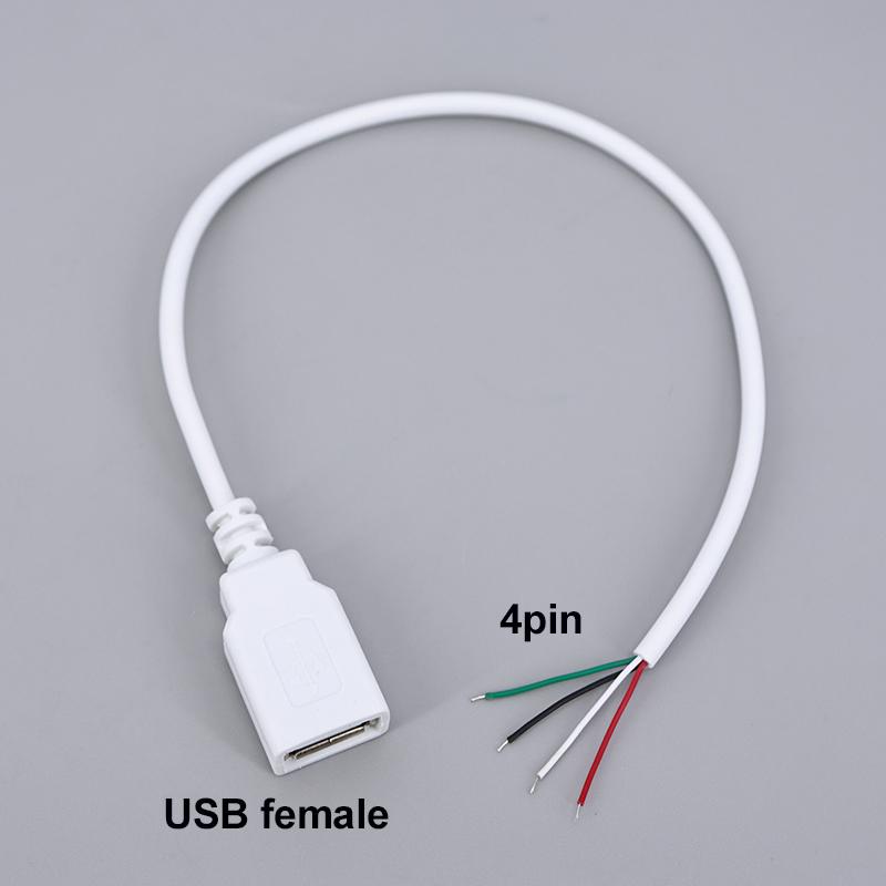 5V USB 2.0 Female Male 4Pin Wire Power Supply Cable Jack Charging Extension Connector white 0.3m 1m for computer accessories