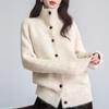 DIMANAF 2025 Sweaters Buttons Turtleneck Solid Beige Cardigan Autumn Women Knitting Loose