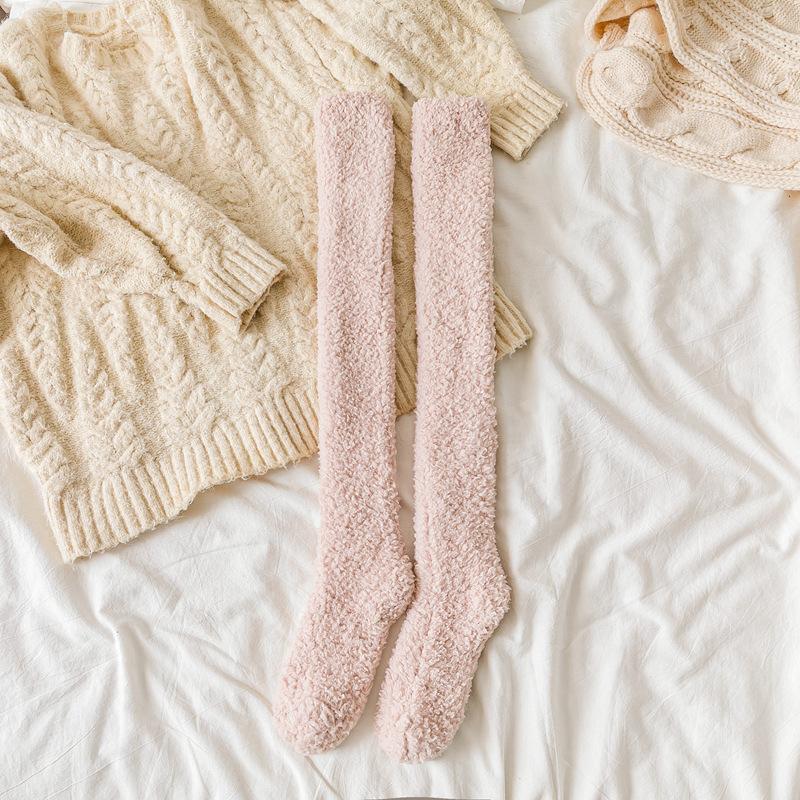 

Супертолстые носки из кораллового флиса для мужчин и женщин, парные, длинные, до колена, с подкладкой из овечьей шерсти, теплые, флисовые, до бедра, домашние носки One size fits all розовый