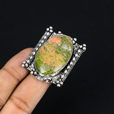 Natural Unakite Gemstone Multi Stone Ring Size 7.5 925 Sterling Silver For Girls