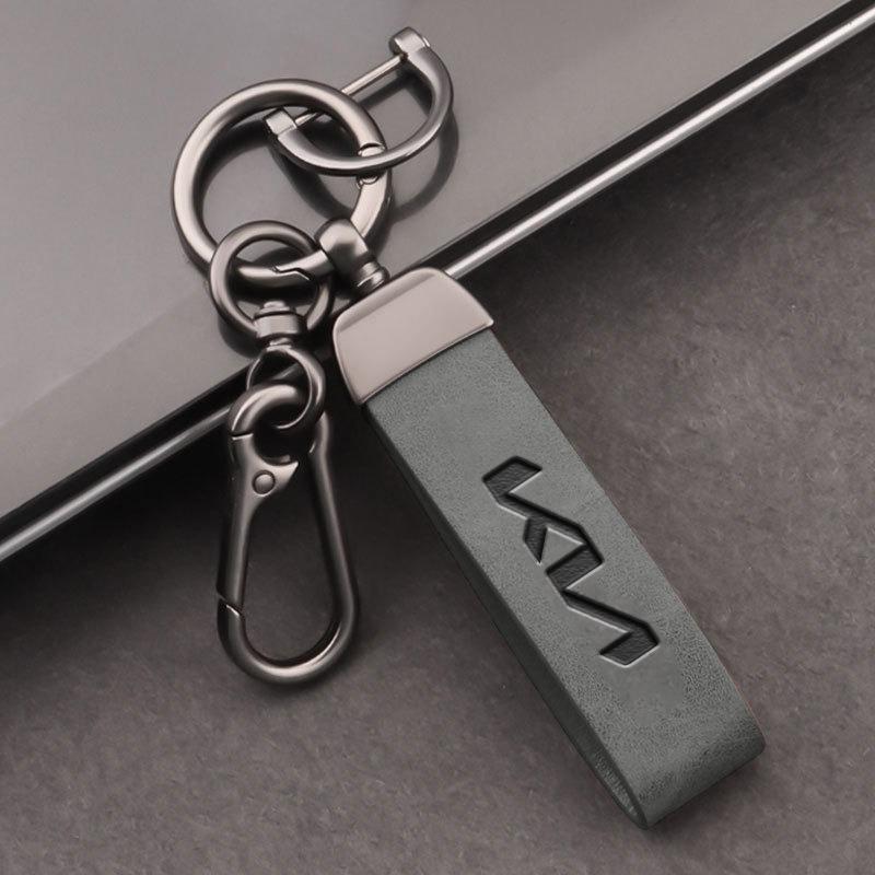 HFVY8 Car Keyring Luxury Genuine Leather Keychain Pure Color Buckle For Kia KN Rio 5 Ceed Sportage Cerato Soul Sorento K2 Flip Picanto