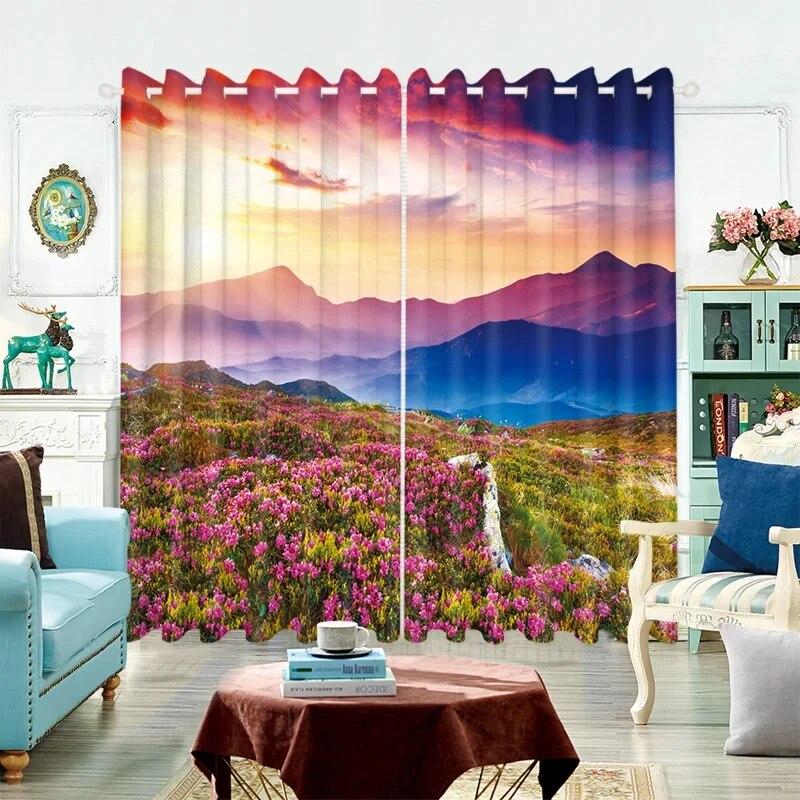 

Новая современная занавеска с высоким затенением, подсолнух, вишневый цвет, пейзаж, детская комната, спальня, гостиная, плотная плотная плотная драпировка, новинка W50xH130(CM)x2PCS-Grommet Top