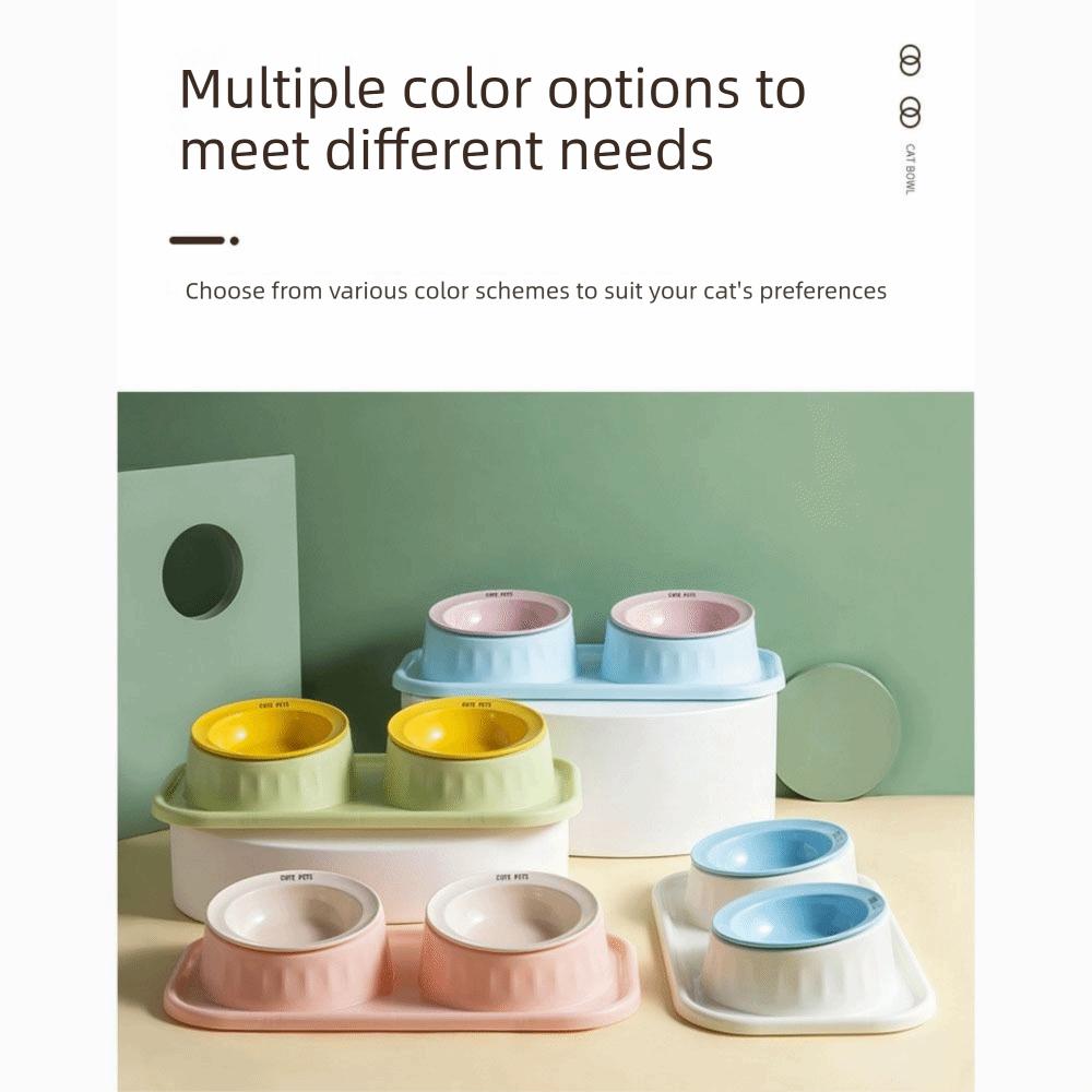 Ceramic Double Pet Bowl Non-Slip Neck Protection Double Pet Feeding Bowl Set Separation Design Anti-tip Pet Feeding Bowl Outdoor