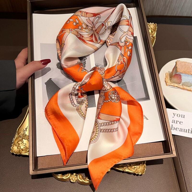 Women Fashion Versatile Elegant Printed Small Square Neck Scarf For Daily Wear