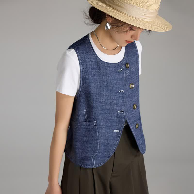 Women s Retro Layered Denim Vest M
