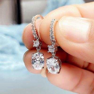 New Dainty Dangle Earrings for Women White/Yellow/Pink Oval CZ Pendant Daily Wear Delicate Accessories Party Fashion Jewelry