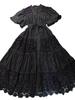Elegant 2026 French Lace Crochet Patchwork Waist-Cinching Tie Court Style Dress
