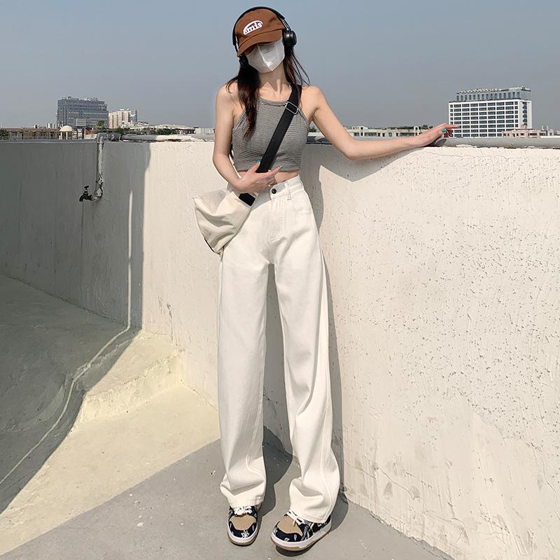 Wide-Leg White High-Waisted Jeans for Women - Floor-Length, Loose Fit, Spring/Autumn 2026 Trendy Style