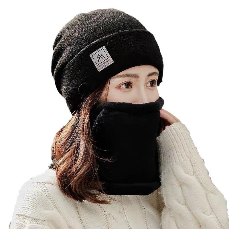 Winter hat, scarf, two-piece set, women's warm and cold-proof wool hat, knitted hat, men's autumn and winter versatile cycling split hat