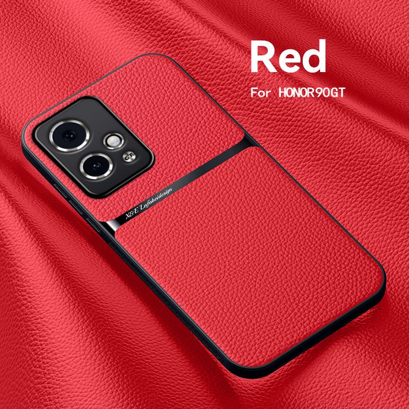 For Honor 90 90 Pro 90 GT Leather Texture Built-in Magnetic TPU Soft Edge Anti-drop Anti-fingerprint Phone Case