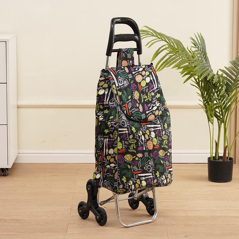 Portable Folding Trolley Cart for Seniors - Floral Pattern, Large Capacity for Grocery Shopping and Home Use