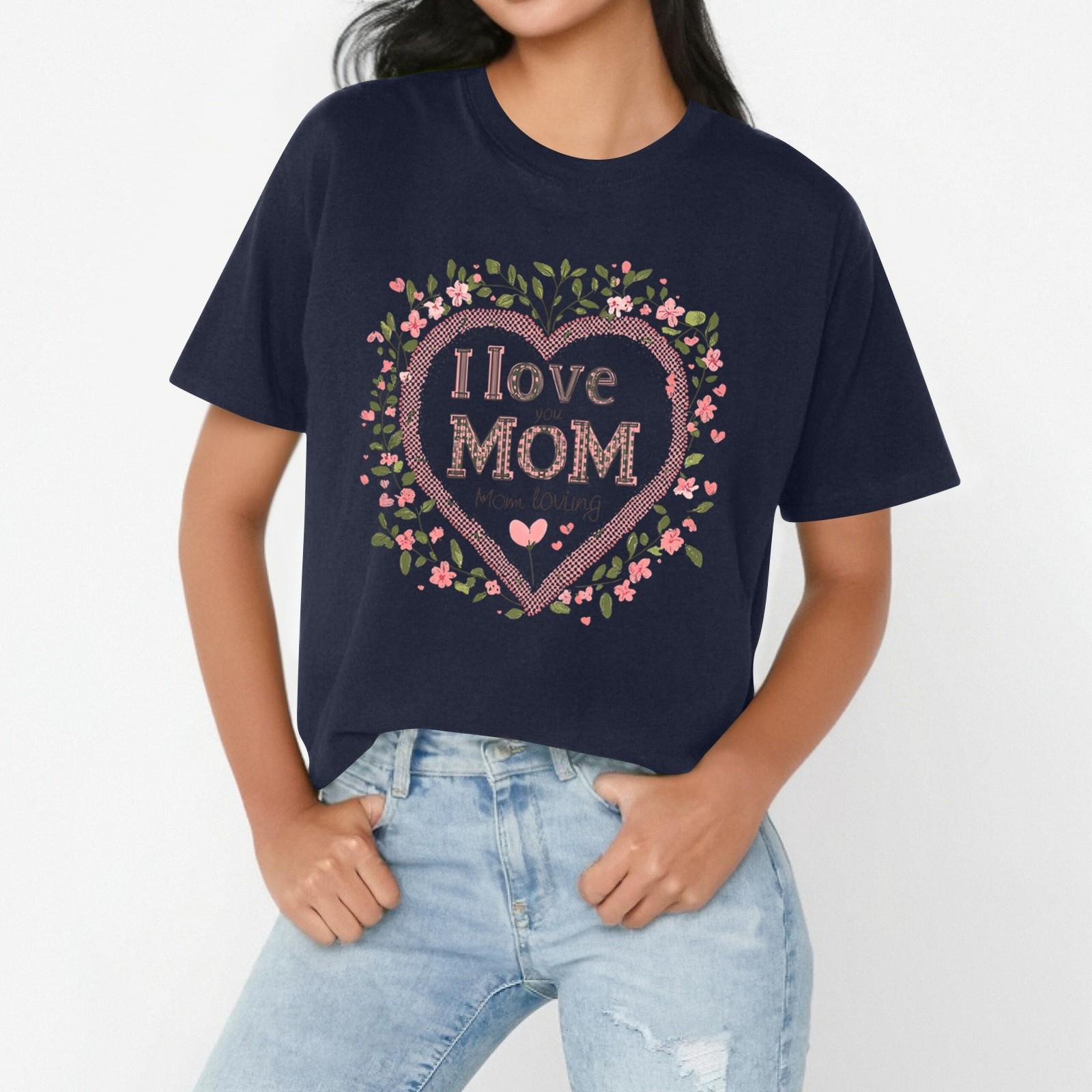 

Женская повседневная свободная футболка с принтом «День матери» I LOVE MOM, круглый вырез, короткий рукав, пуловер L тёмно-синий