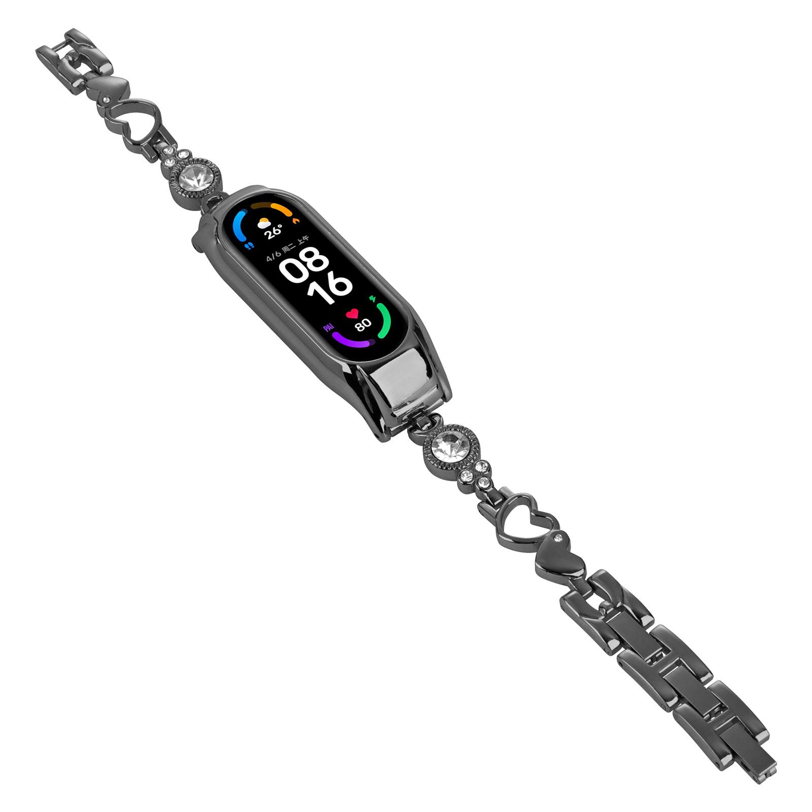 

For Xiaomi Smart Band 9 NFC/9/8 NFC/8 Watch Bracelet Rhinestones Decor Metal Strap Replacement Rose Gold