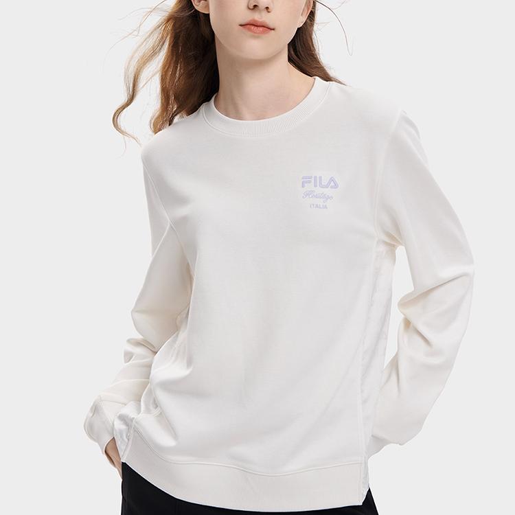 FILA Official Womens Pullover Sweatshirt 2023 Autumn Fashion Casual Simple Round Neck Knit Top Women tops White F11W338208FWT