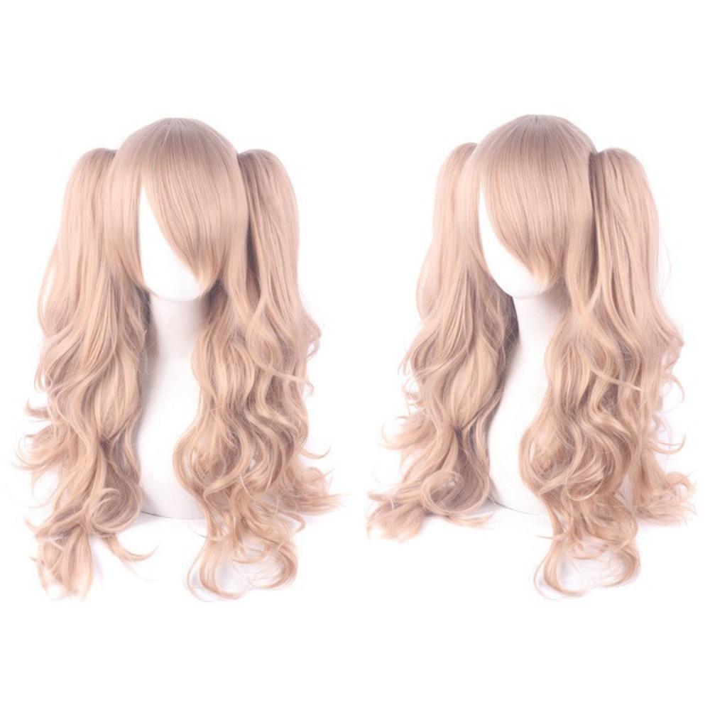 80cm Long Curly Cosplay Wig with 2 Ponytails Women Layered Wigs Pink Blue Gold Curly Wigs  Carnival