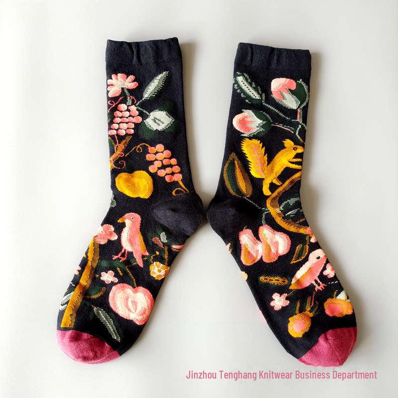 

Модные французские носки с масляной живописью: Красочные, средней высоты, нишевые женские модные носки до щиколотки One Size