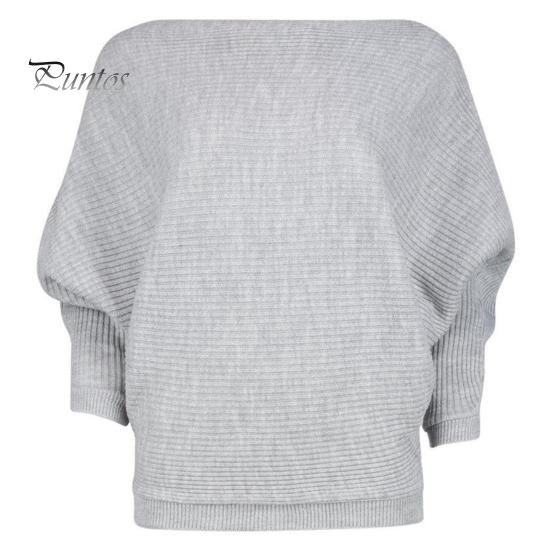 Knitwear Boat Neck Batwing Long Sleeve Ribbed Women Knitted Sweater Autumn Winter Solid Color Loose Top Streetwear Jumper
