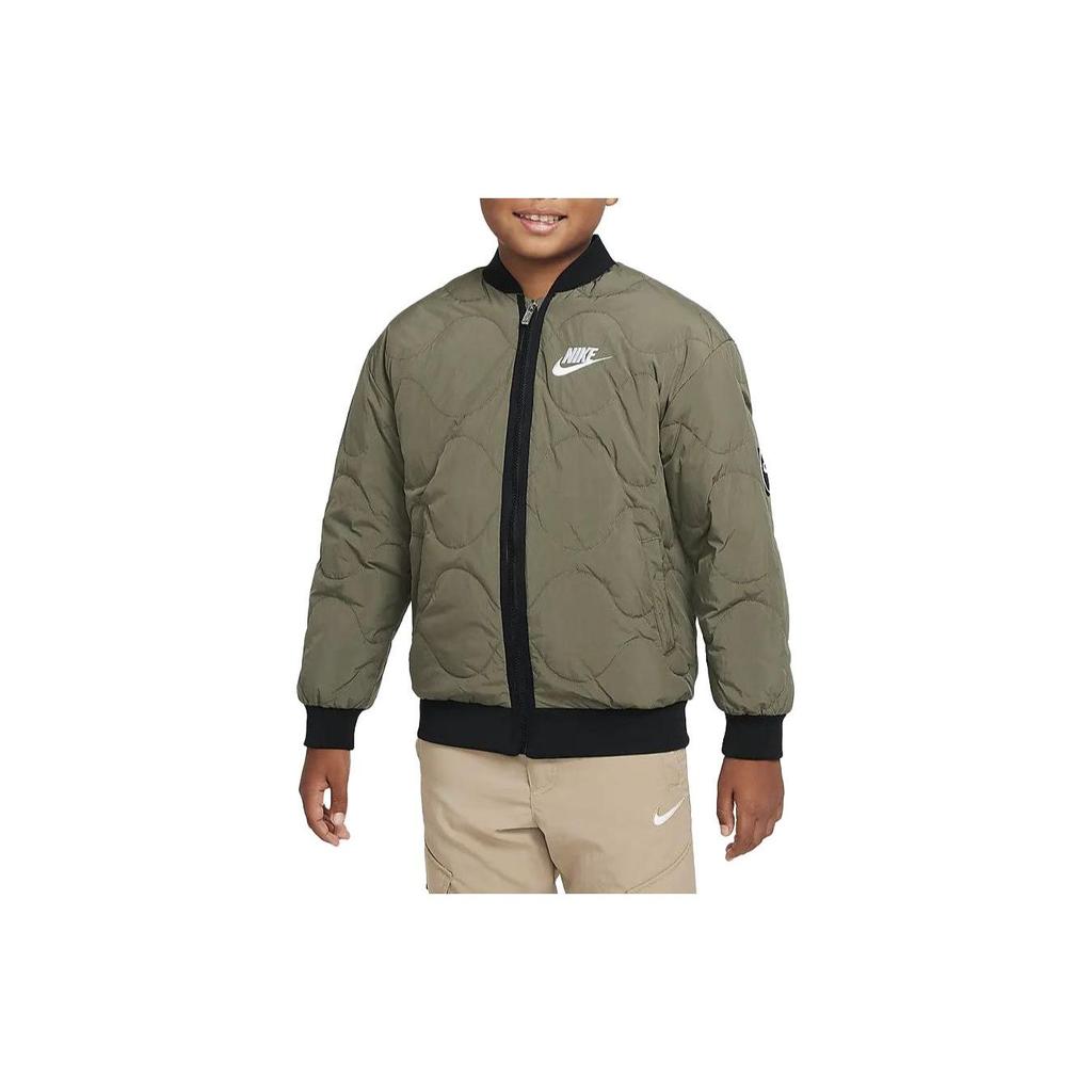 Nike Casual Quilted Jacket Kids Tops Olive-Green FZ6462-222
