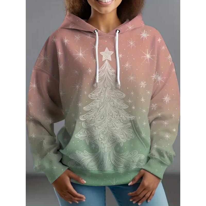 Fashion Women's Hooded Sweater 3D Casual Color Printing Casual Long Sleeve Sweater