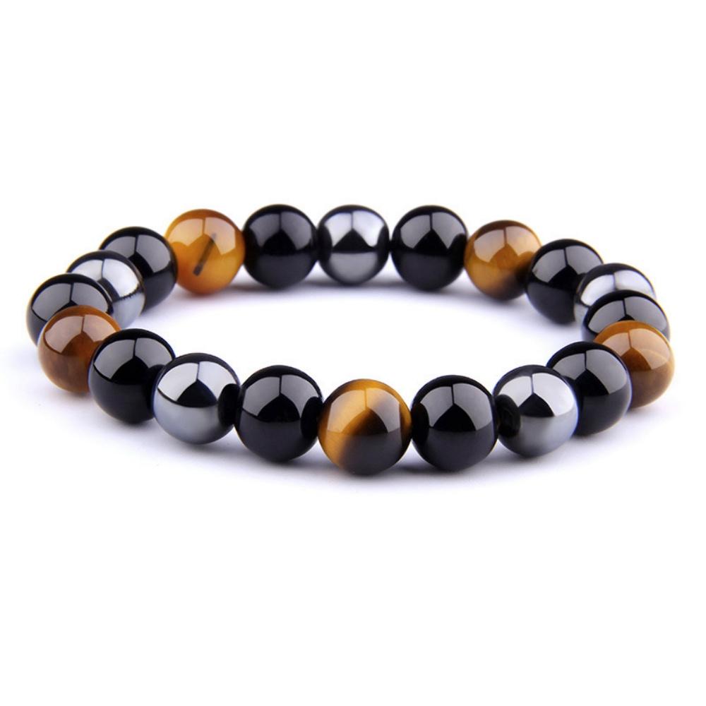 Tiger Eye Stone Hand String Tiger Eye Stone Stone Imitation Black Agate Beaded Hand String Imitation Obsidian Male Female Couple Elastic Rope Bracelet