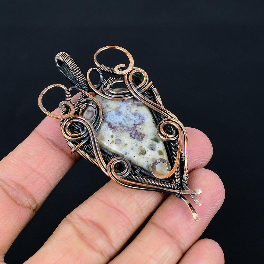 Moss Agate 999 Copper Wire Wrapped Pendant, Handmade Gemstone Jewelry Pendant Gift For Birthday